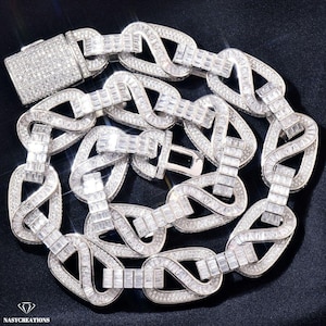 Łańcuszek Moissanite Mariner Baguette Miami Cuban o średnicy 20 mm, wypełniony złotem 14-karatowym, kolor VVS1 D, łańcuszek Iced Out, ręcznie robiony tester diamentów Pass, srebro 925