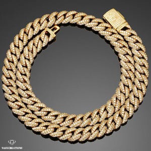 Łańcuszek Moissanite Miami Cuban Prong Link o średnicy 10 mm, wypełniony 14-karatowym złotem, kolor VVS1 D, łańcuszek Iced Out, tester diamentów Pass, ręcznie robiony, prezent ze srebra 925