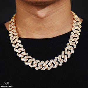 Łańcuszek Moissanite Baguette Miami Cuban o średnicy 20 mm, wypełniony złotem 14-karatowym, kolor VVS1 D, łańcuszek Iced Out, tester diamentów Pass, ręcznie robiony prezent ze srebra 925