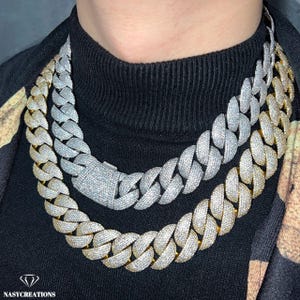20 MM Miami Cuban Prong Moissanite Chain, VVS1 D Color Diamond, Iced Out Chain, Pass Diamond Tester, Ręcznie robiony, Bling Birthday Gift 925 Silver