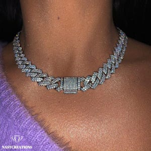 12 mm Miami Cuban Prong Moissanite Chain, VVS1 D Color Diamond, Iced Out Chain, Pass Diamond Tester, Ręcznie robiony, Bling, Prezent, Srebro 925