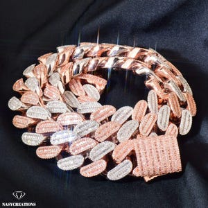 Łańcuszek Baguette Dual Tone Miami Cuban Moissanite o średnicy 21 mm, wypełniony 14-karatowym złotem, kolor VVS1 D, łańcuszek Iced Out, tester diamentów Pass, ręcznie robiony, srebro 925