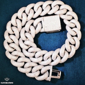 25 mm Miami Cuban Moissanite Chain, 14k złota wypełnione, VVS1 D Color, Iced Out Chain, Hiphop, Pass Diamond Tester, Ręcznie robiony, Prezent 925 Silver