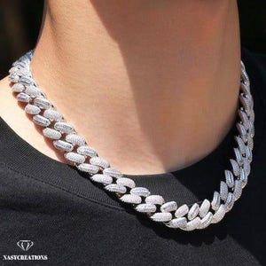 Łańcuszek Moissanite Half Baguette Miami Cuban o średnicy 15 mm, wypełniony 14-karatowym złotem, kolor VVS1 D, łańcuszek Iced Out, tester diamentów Pass, ręcznie robiony, srebro 925
