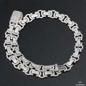 Łańcuszek moissanitowy bagietkowy 15 mm, wypełniony 14-karatowym złotem, kolor VVS1 D, łańcuszek Iced Out, łańcuszek Bling Pass Diamond Tester, ręcznie robiony, srebro 925