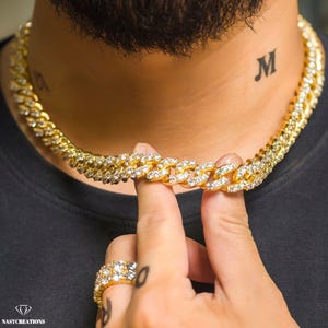 10 MM okrągły łańcuszek Moissanite Miami Cuban Prong Link, 14-karatowe złoto, kolor VVS1 D, łańcuszek Iced Out, tester diamentów Pass, ręcznie robiony, srebro 925