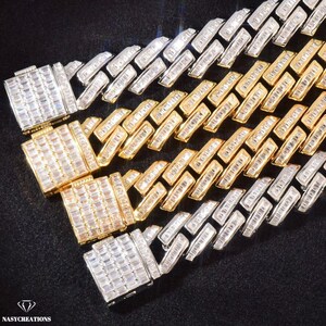 10 mm Pełny Baguette Miami Kubańskie ogniwo Moissanite Łańcuszek, 14k złoto wypełnione, VVS1 D Kolor, Iced Out Łańcuszek, Pass Diamond Tester Ręcznie robiony 925 Srebro
