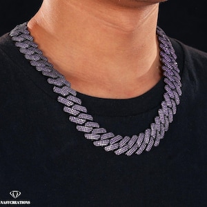 20 MM fioletowy łańcuszek Moissanite Miami Cuban Link, 14-karatowe złoto, kolor VVS1 D, łańcuszek Iced Out, tester diamentów Pass, ręcznie robiony, prezent ze srebra 925