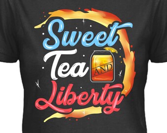 Sweet Tea and Liberty, conception de t-shirt du 4 juillet uniquement, téléchargement numérique, maquette incluse! Fichier PNG DTG, Impression POD, Pas une chemise, Fichier Pod