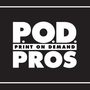 May include: A black square with a white border features the text "P.O.D. PRINT ON DEMAND PROS" in a bold, sans-serif font. The text is arranged in three lines, with "P.O.D." at the top, "PRINT ON DEMAND" in the middle, and "PROS" at the bottom.