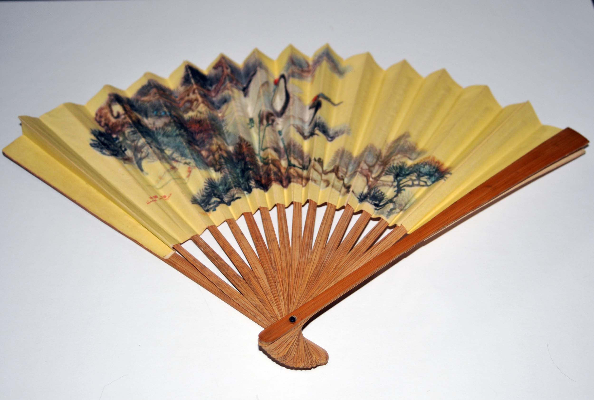 Vintage Paper Fan With Wood Sticks Etsy UK