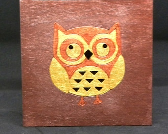 Square Wood Box with Owl Design +