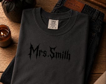 Personalized Mrs Shirt, Gothic Bride Shirt, Custom Last Name Wedding Tee, Alternative Bride Gift, Metal Font Comfort Colors 1717 Shirt