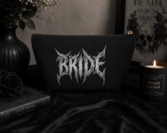 Death Metal Bride Makeup Bag: Gothic Wedding Gift & Alt-Bride Cosmetic Pouch. Edgy Black Metal Aesthetic for Till Death Do Us Part Vibes.