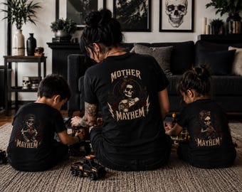 Shirt Mother of Mayhem, skelet koffie moeder T-shirt, luipaardprint schedel mama shirt, alternatieve rocker moeder cadeau, edgy T-shirt moeder leven