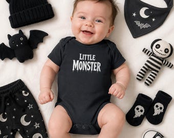 Body de bebé "Pequeño Monstruo", ropa gótica para bebé, body alternativo para bebé, conjunto espeluznante para bebé, regalo de Halloween para bebé, body unisex para bebé