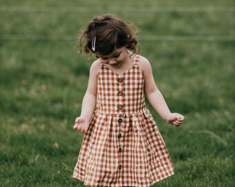 brown gingham dress baby Handmade Dress: Cotton Fall Outfit navy blue long dress Fall photoshoot dress 2 Years Size:S (Waist 58-94 cm)