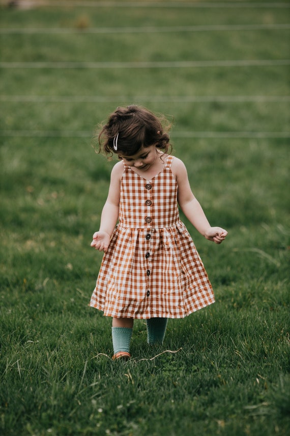 Chelton Dress: Girls Summer Gingham Dress with Wooden Buttons