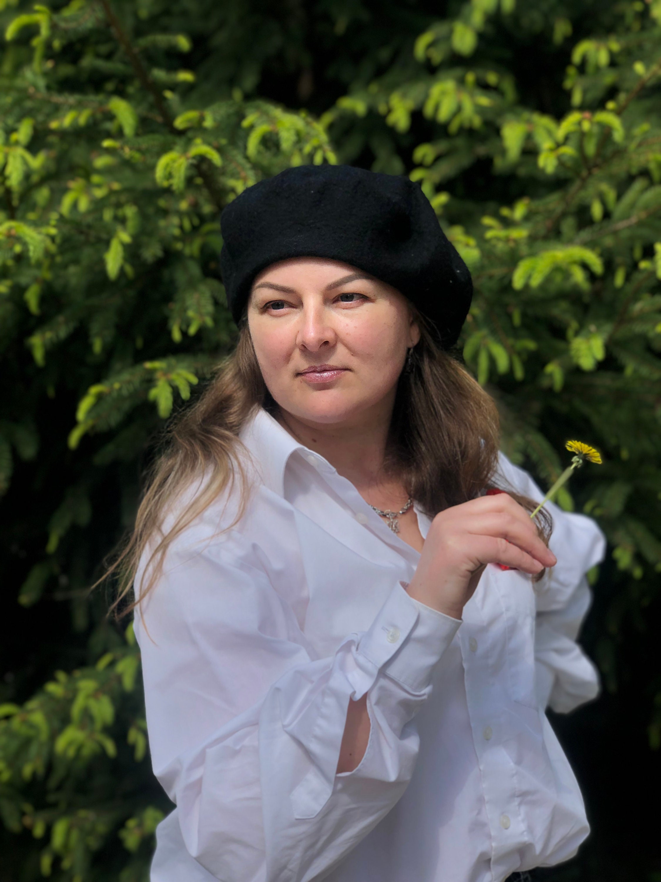 Vintage Handmade Spring Blooms Wool Felt Beret Green Wool Beret With Hand Felted Flowers – Handmade Spring  main image 4