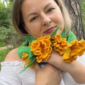 Eco Felt Floral Scarf – Soft Wool Handmade Wrap for Spring and Fall Ukrainian handmade