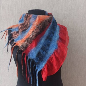 Handmade Nuno Felted Wool and Silk Shawl: Colorful Fiber Art Wrap