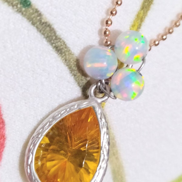 Hand-made-Pretty-Design-Hkd98-925 Silver-Pendant-5mm-Gilson-Opal-Beads-3pcs-Deep-Orange-Yellow-Citrine-Crystal-Pear 10x15mm (Free Shipping)