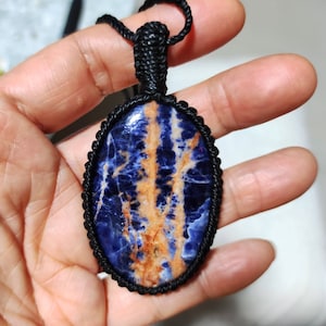 Usa XMAS25OFF=Net-hkd503.28-Collana con ciondolo ovale grande in sodalite naturale 50x32mm-Eccellente guarigione-Pietra di colore blu intenso-Arancione-Spedizione gratuita