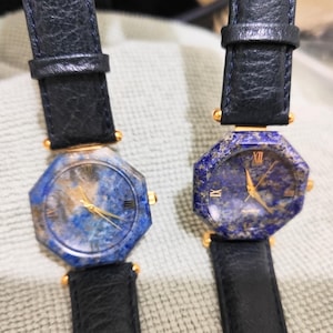 28% de descuento - Cupón XMAS25OFF - Reloj de diseño único - Piedra de lapislázuli natural - Caja octogonal - 30 x 30 mm - Reloj de ópalo - Estampado azul natural - Envío gratis