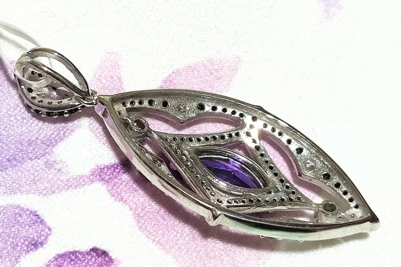 2-Tone-Yellow Gold /& 925 Silver Rhodium-Plated Pendant-Free Shipping+Chain Black-White Top-Bright Crystal and Marquise-Deep-Purple-Amethyst
