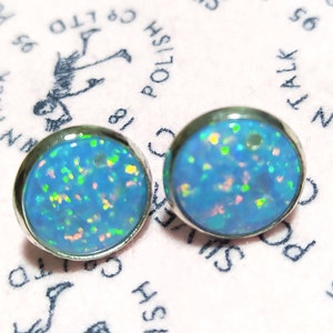 On-Sale-Hkd98-925 Silver-plate Opal Earring-Synthetic OPAL(10mm) Round Shape Earring-Adorable-Design(Blue-Green-Rainbow Color)Free Shipping