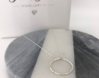 Sterling Silver Single Halo Pendant Necklace - Round Circle Silver Pendant - Stocking Filler - Gift for her - Christmas present