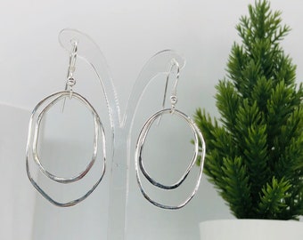 Sterling Silver Halo Drop Earrings - Round Earrings - Circle Earrings -Gift for Her - Birthday Present - Mother’s Day present - mum gift