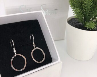 Sterling Silver Lined Ring Earrings - Minimalist Earrings - Silver Threaders - Gift for Her - Stocking Filler