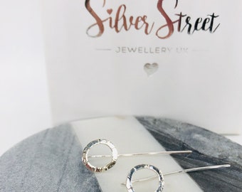 Sterling Silver Beaten Threader Earrings - Round Silver Earrings - Gifts for her - Stocking Filler - Christmas gift