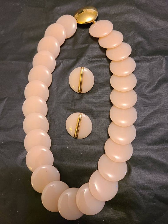 1970s Trafari peach colored lucite dics necklace a