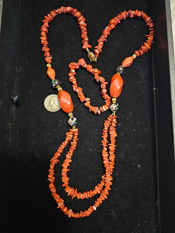 Red Jasper with cloisonne bead necklace. And a red