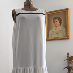 80s Sheer Cream and Black Pleated Sleeveless Summer Dress