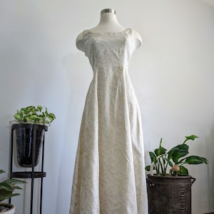 Dave & Johnny Champagne Metallic Gold Accent A Line Square Neck Deep V Back Wedding Gown