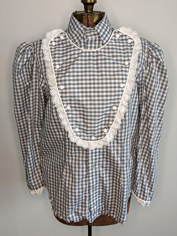 Late 70s Early 80s Western Gingham Eyelet Heart T… - image 1