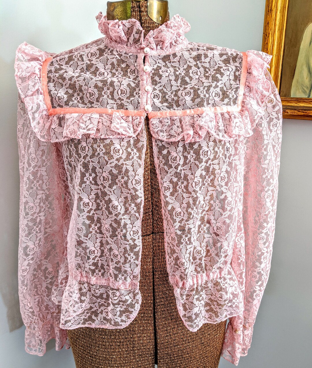 Late 70s Early 80s Romantic Pink Ruffle Lace Pearl Button Top - Etsy