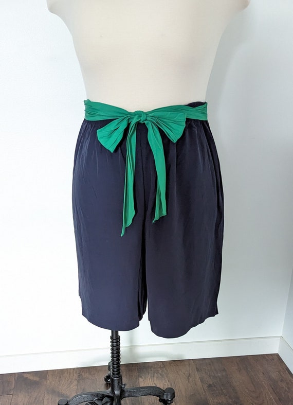 Plus Size Silk Navy & Green Tie Shorts