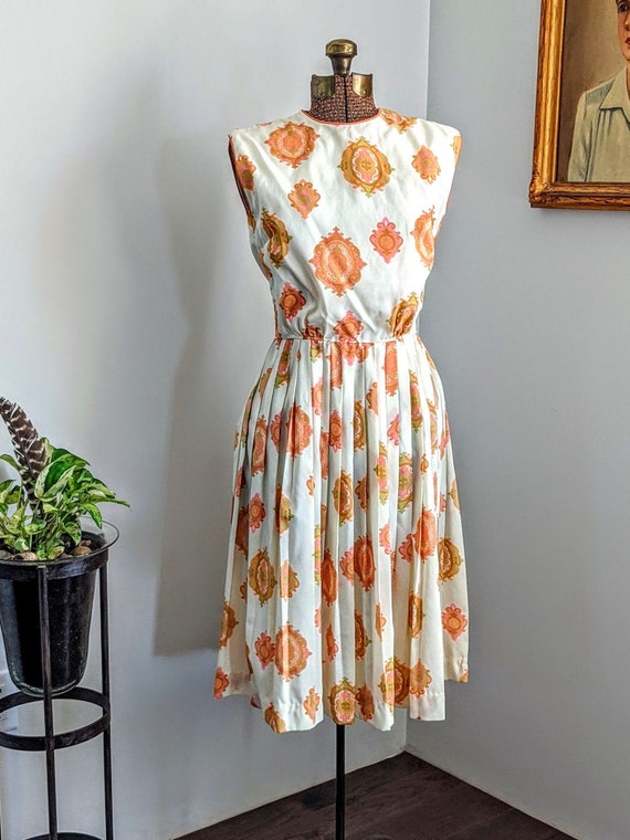 50s R & K Originals Pleated Off White Sun Dress - image 1