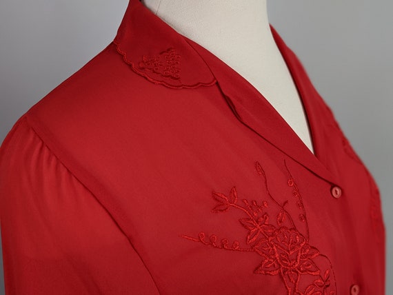 Cherry Hill Red Sheer Embroidered  Blouse - image 4