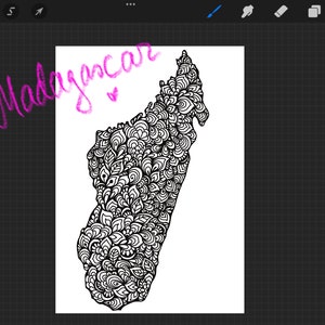 Mapa imprimible de Madagascar para colorear, patrón de impresión, arte hecho a mano para aliviar la ansiedad y el TDAH, imprimir, agregar colores. Mandala zetangle para adulto