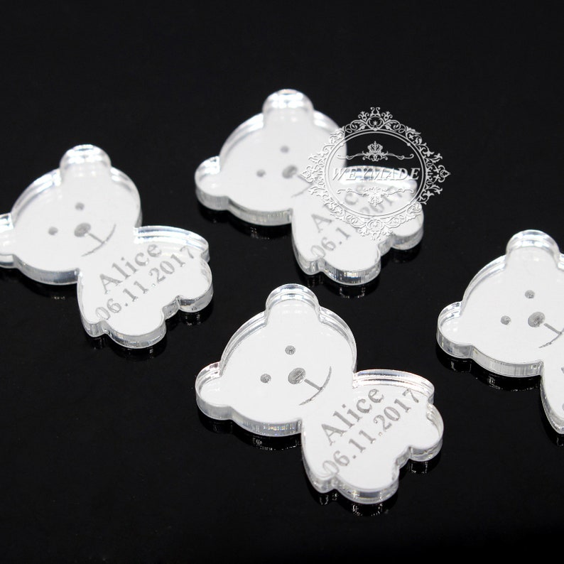 50* Personalized Prince Baby Shower Mirror Bear Table Centerpiece Decoration Custom Princess 1th Birthday Party Favor Gift Confetti Decor