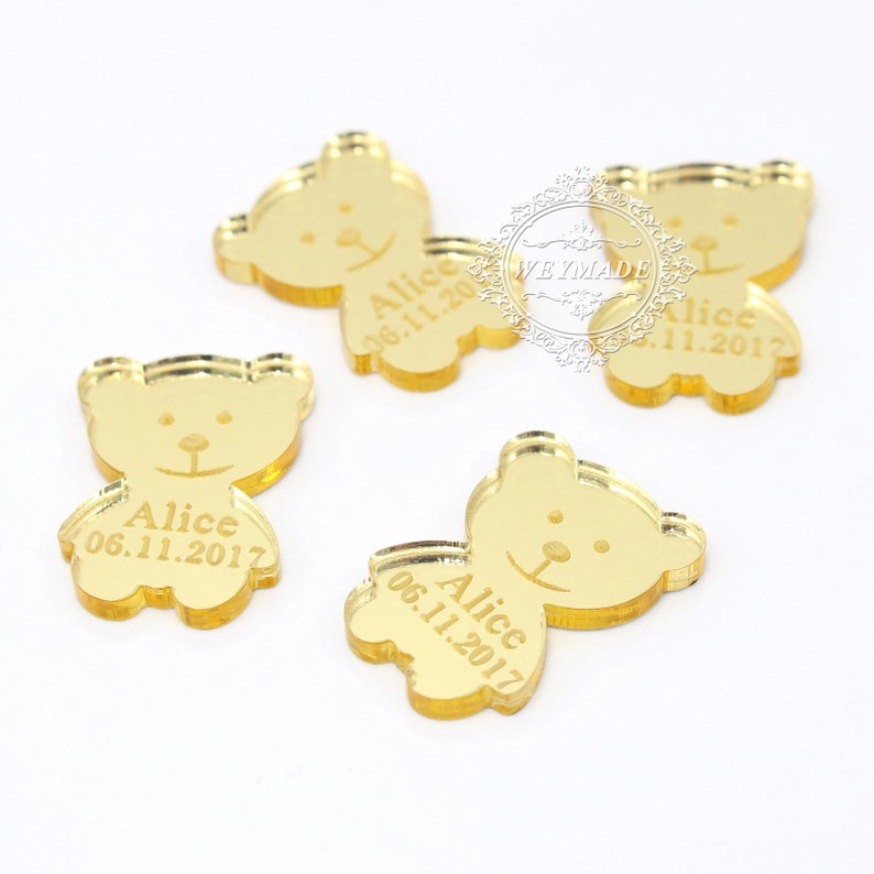 50* Personalized Prince Baby Shower Mirror Bear Table Centerpiece Decoration Custom Princess 1th Birthday Party Favor Gift Confetti Decor