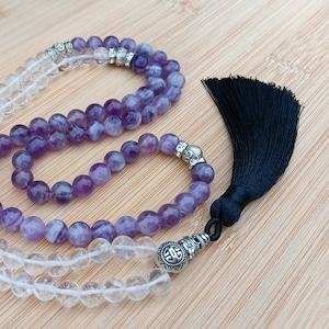 Amethyst Mala, 108 bead Mala, Quartz mala, Mala Necklace, Malas, Hindu Mala, Mantra Necklace, tassel, purple mala, Amethyst and quartz mala