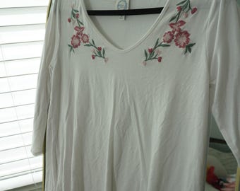 Blue Rain Embroidered Floral Shirt- Size Medium