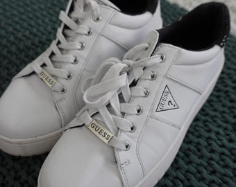 Guess White Sneakers with Black Rhinestone Heel Size 9