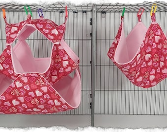 Sparkly Hearts on Red 2-piece small animal bedding set! Great for rats, ferrets and other small pets. Ready to ship!